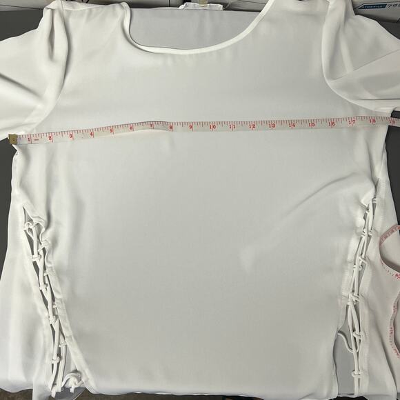 Liquid by Sione White Womens Top Small Lace Up Relaxed Flowy Flared Sleeves Chic - Picture 7 of 10